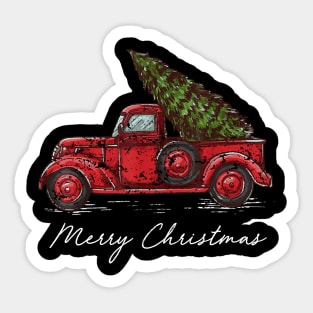 Merry Christmas Retro Vintage Red Truck Sticker